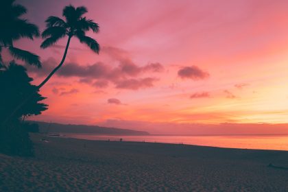 Beach in Hawaii by sunset