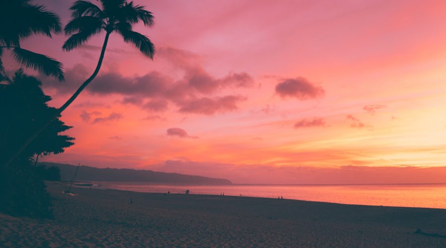 Beach in Hawaii by sunset