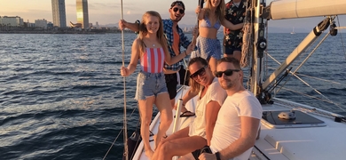 Sunset in Barcelona on a Sailboat
