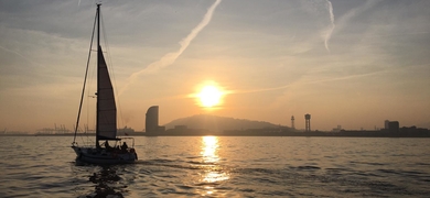Sunset in Barcelona on a Sailboat