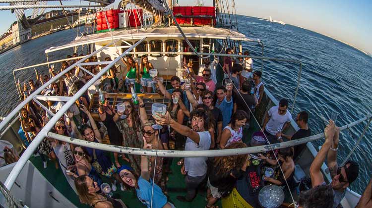 sunset boat party in Lisbon