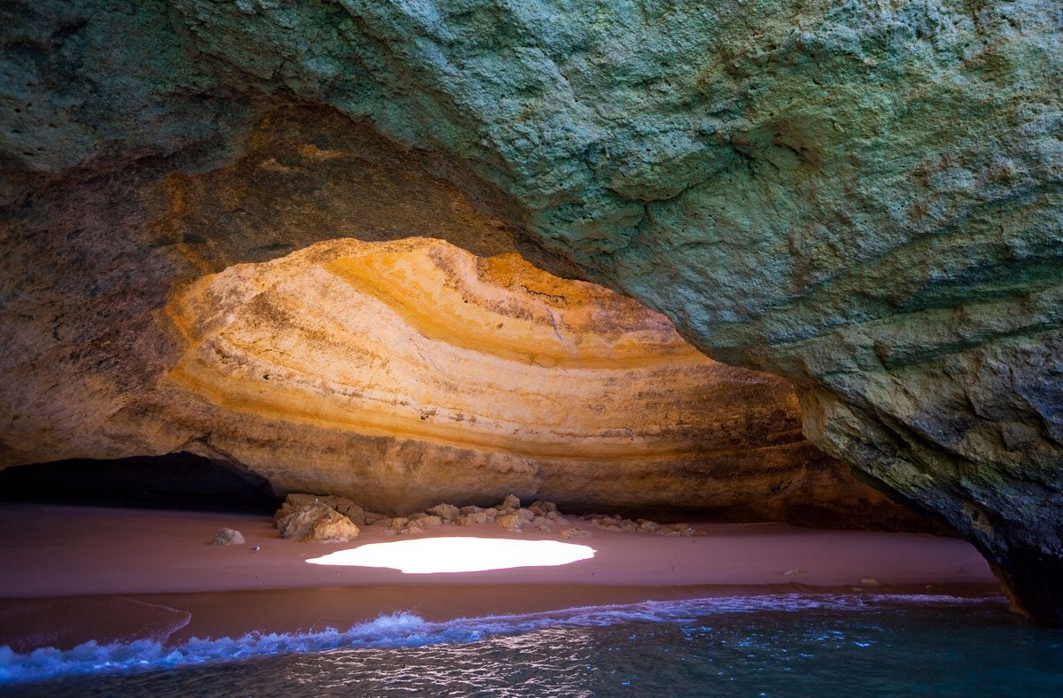 sun projection into benagil cave