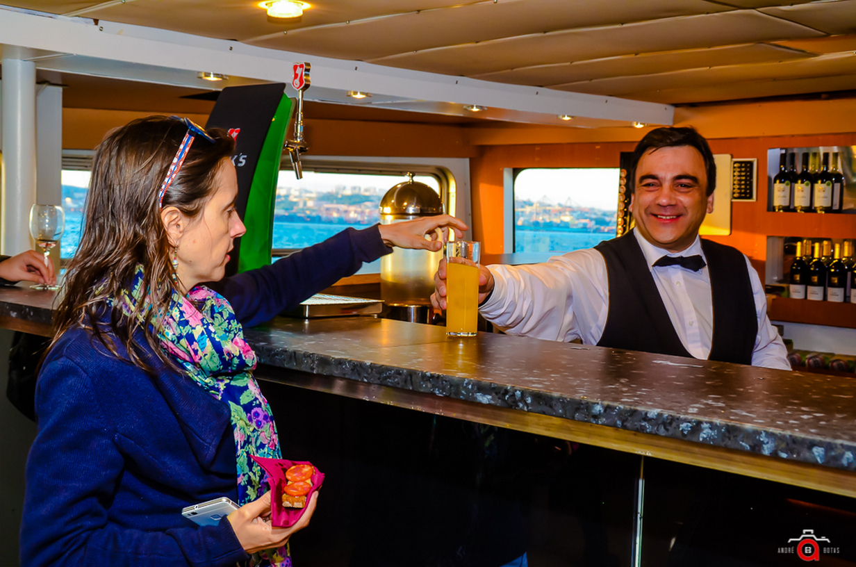 Get a fresh drink at the bar on board