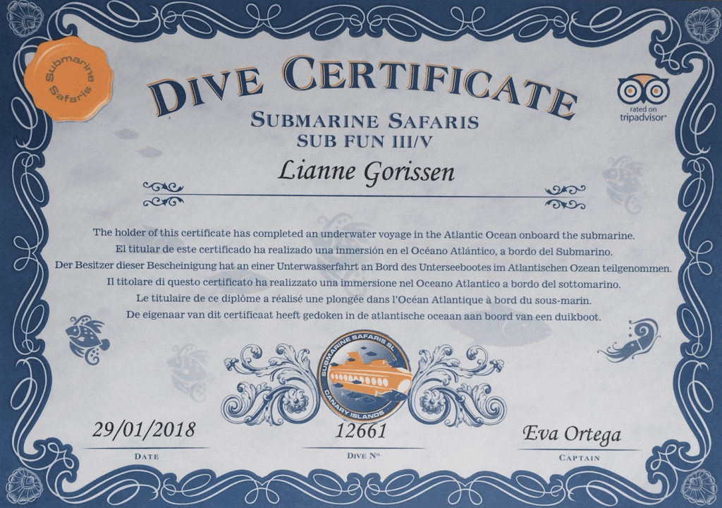 And I got my certificate of this submarine tour in Tenerife :)