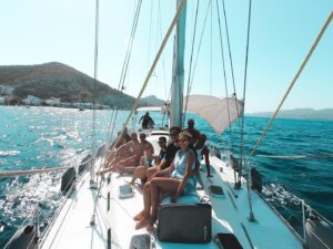 Milos catamaran cruise to Poliegos