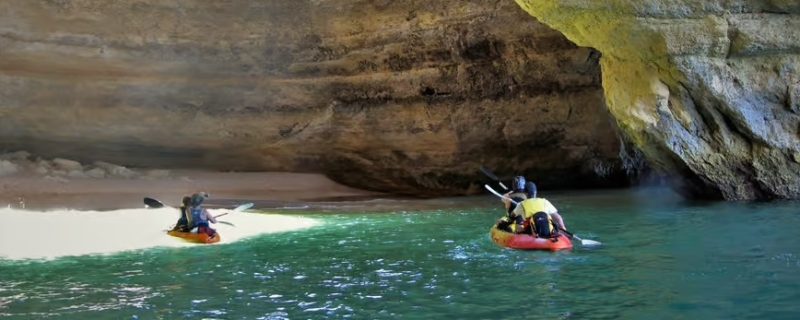 kayaks entering the Benagil cave