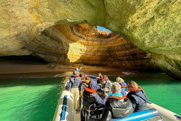 Boat entering Benagil Cave from Lagos