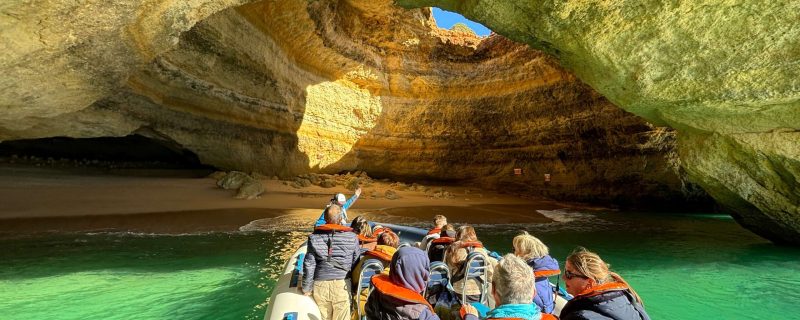 Boat entering Benagil Cave from Lagos